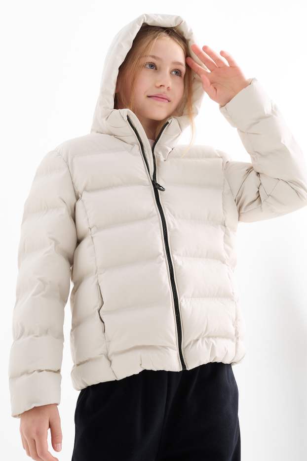 Kinder Mädchen - Steppjacke mit Kapuze - wasserabweisend - hellbeige