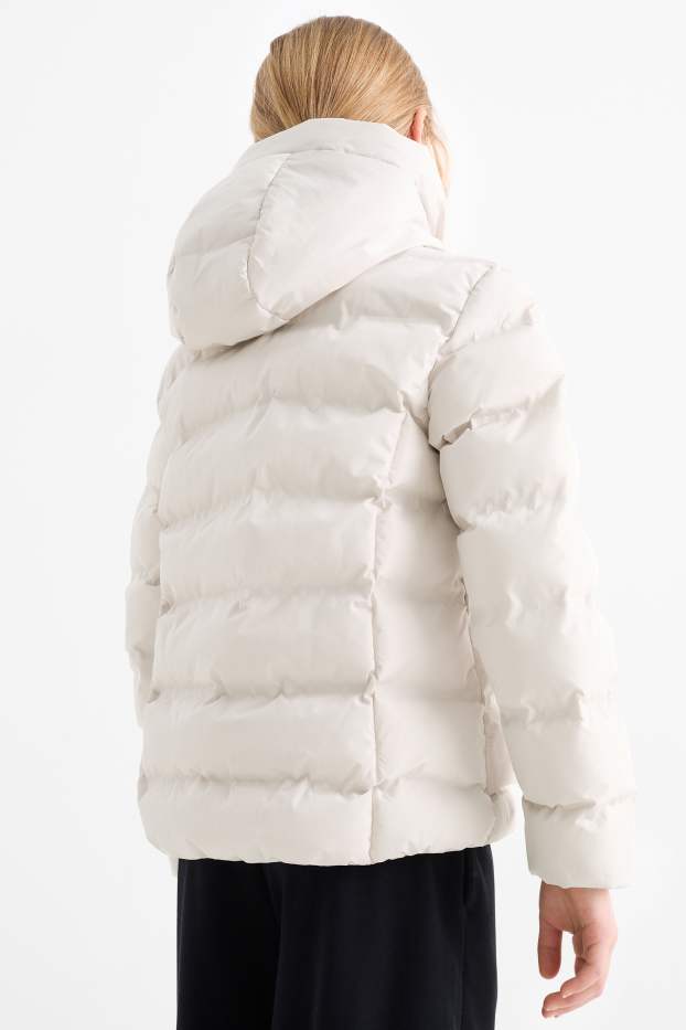 Kinder Mädchen - Steppjacke mit Kapuze - wasserabweisend - hellbeige