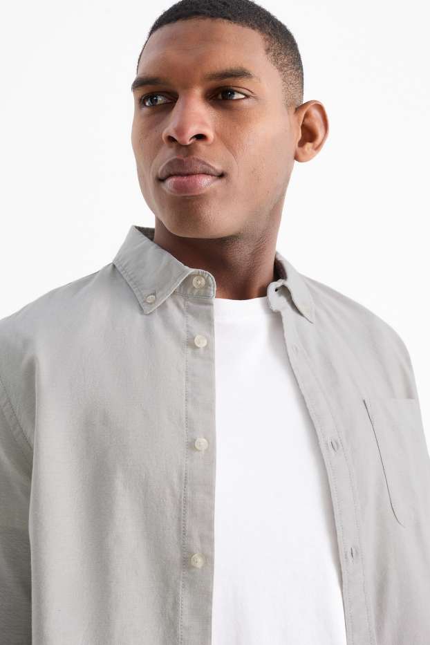 Pánské - Košile - regular fit - button-down - světle šedá