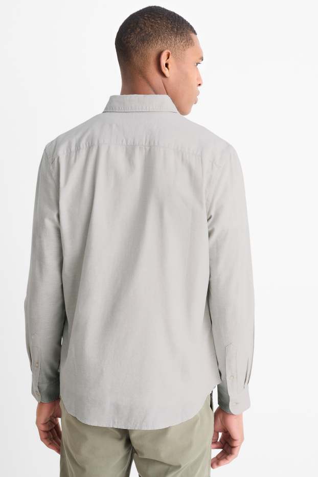 Pánské - Košile - regular fit - button-down - světle šedá