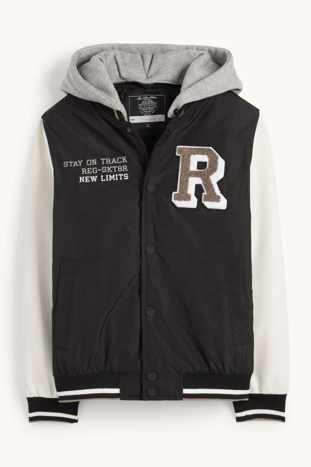 Kinder Jungen - Collegejacke mit Kapuze - schwarz