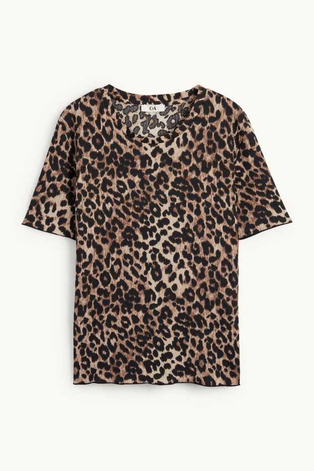 Damen - T-Shirt - Leo-Print - strukturiert - schwarz / beige