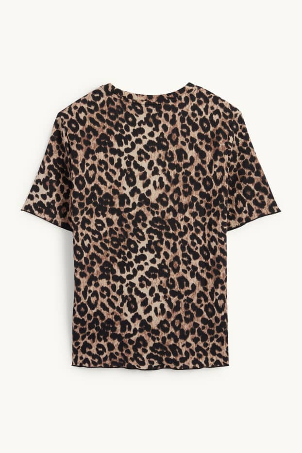 Damen - T-Shirt - Leo-Print - strukturiert - schwarz / beige