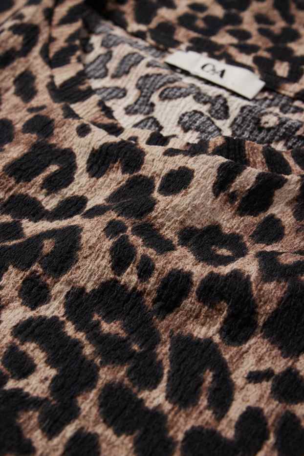Damen - T-Shirt - Leo-Print - strukturiert - schwarz / beige