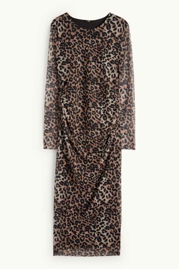 Dona - Vestit de malla - estampat de lleopard - negre/beix