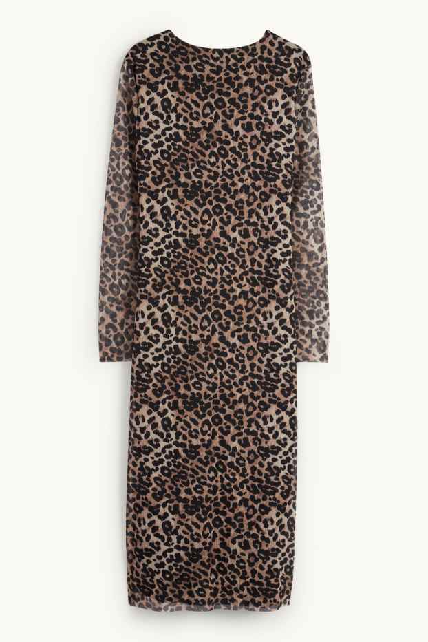 Dona - Vestit de malla - estampat de lleopard - negre/beix