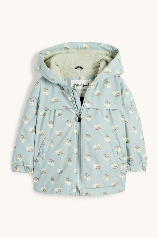 Baby: meisjes - Babyjas met capuchon - waterafstotend - gebloemd - mintgroen
