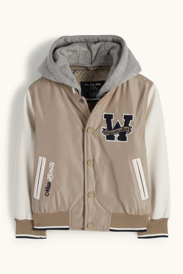 Copii - Băieți - Jachetă tip college, cu glugă - bej