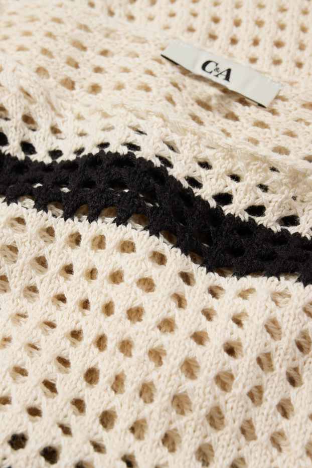 Women - Cropped jumper - striped - light beige