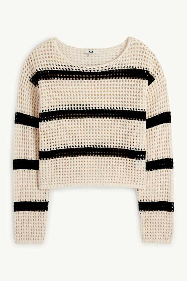 Women - Cropped jumper - striped - light beige