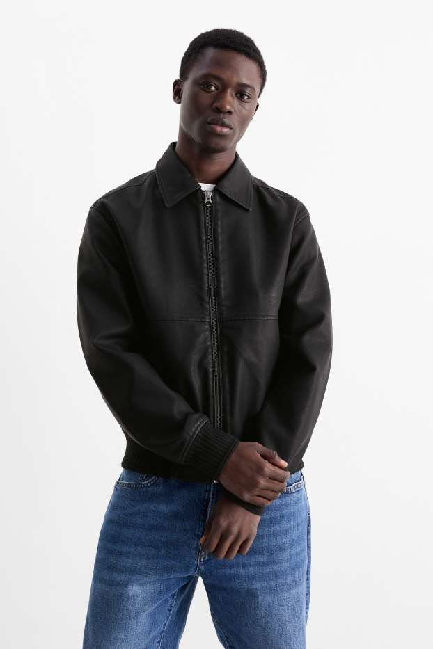 Home - Caçadora biker - pell sintètica - negre
