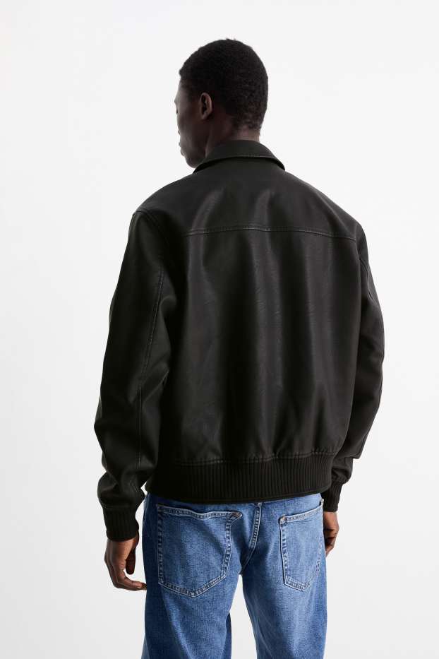 Home - Caçadora biker - pell sintètica - negre