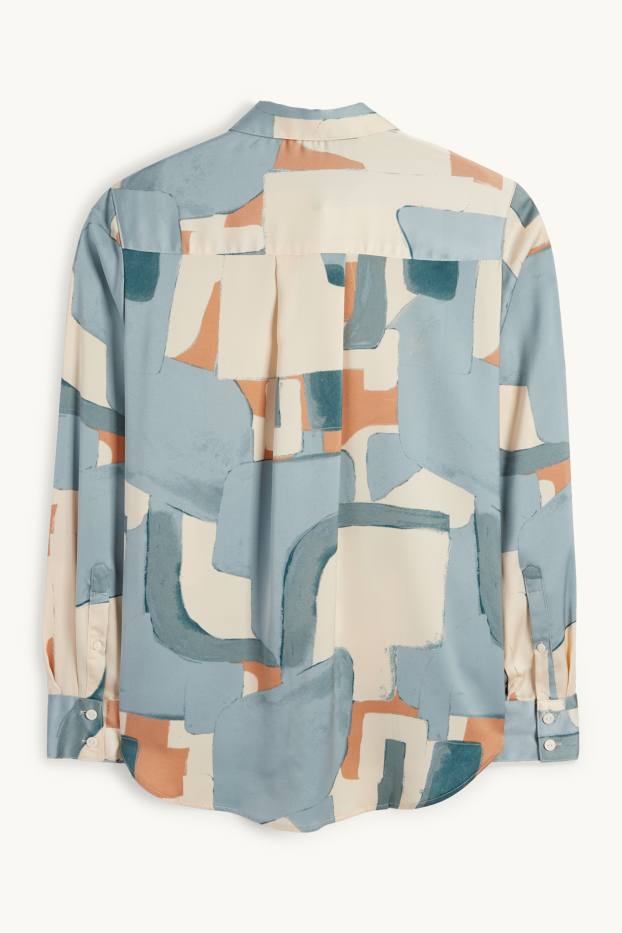 Femei - Bluză din satin - cu model - bej