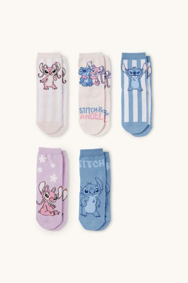 Enfants filles - Lot de 5 paires - Lilo & Stitch - chaussettes à motif - bleu