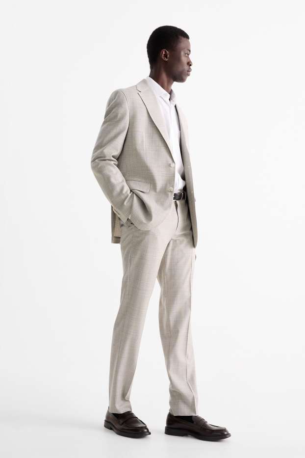 Men - Mix & match new wool trousers - regular fit - check - gray