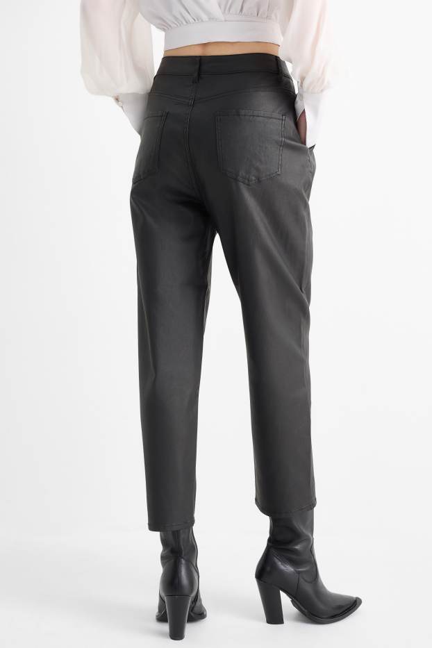 Dámské - Plátěné kalhoty - high waist - tapered fit - černá