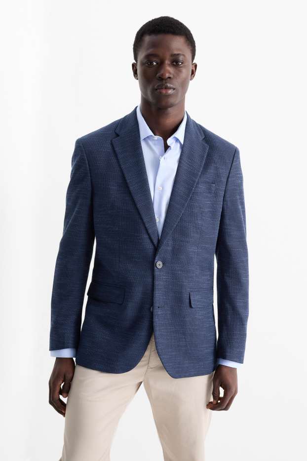 Hommes - Veste - regular fit - Flex - texturé - bleu foncé