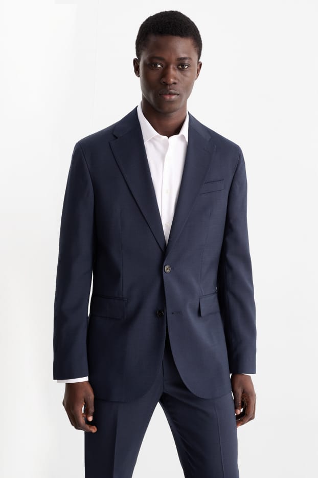 Hommes - Veste de costume en laine vierge - regular fit - bleu foncé