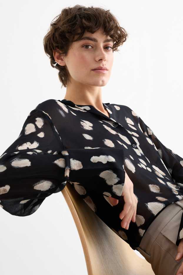 Damen - Bluse - gepunktet - schwarz