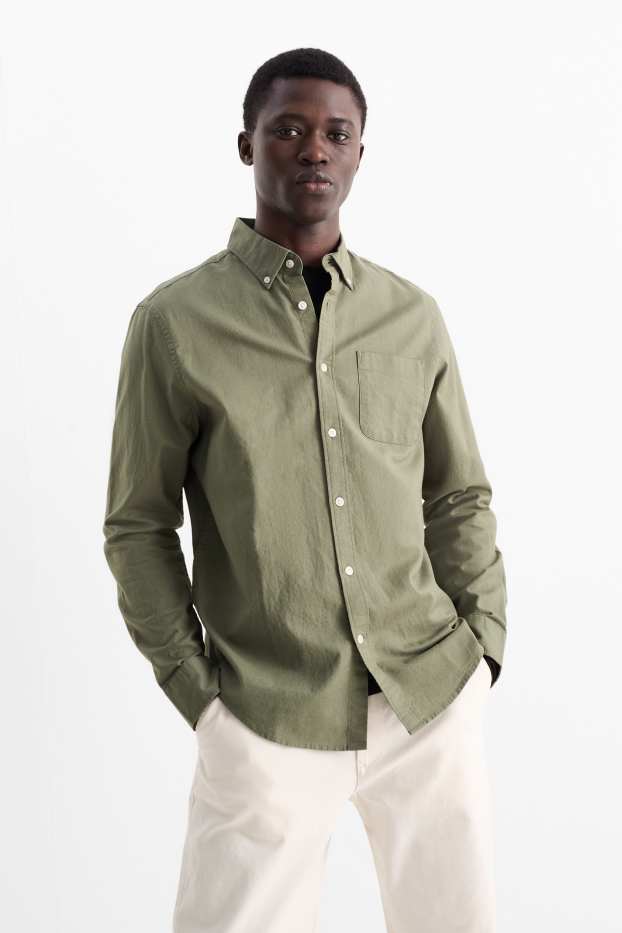 Hommes - Chemise - regular fit - col button-down - vert