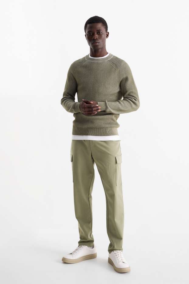 Pánské - Teplákové cargo kalhoty - khaki