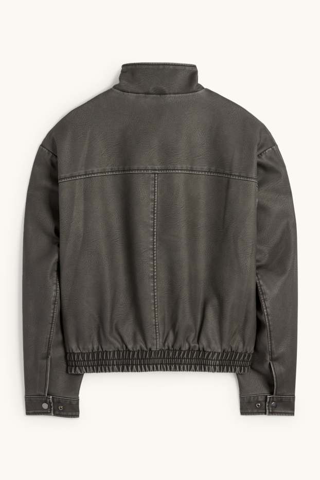 Men - Bomber jacket - faux leather - gray