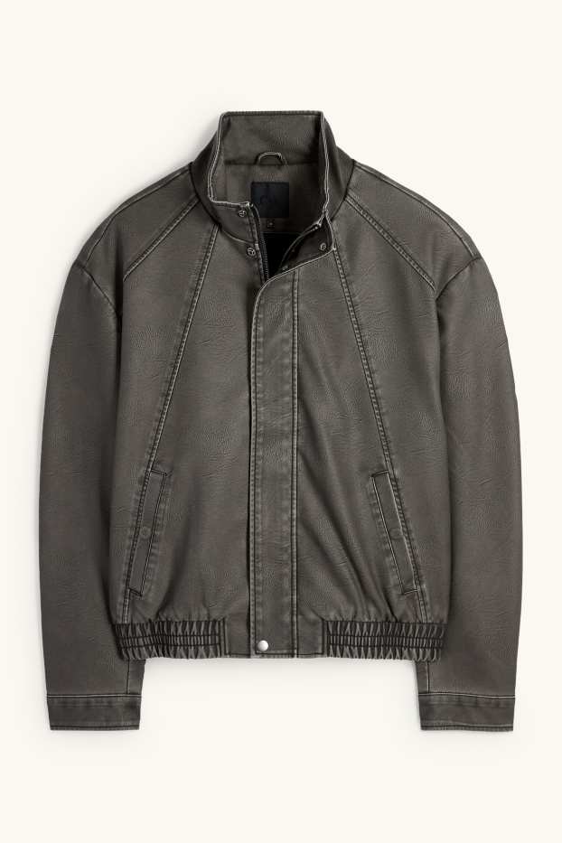 Men - Bomber jacket - faux leather - gray