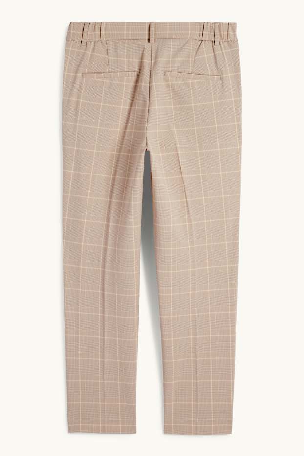 Femmes - Pantalon de bureau - mid waist - coupe cigarette - à carreaux - beige