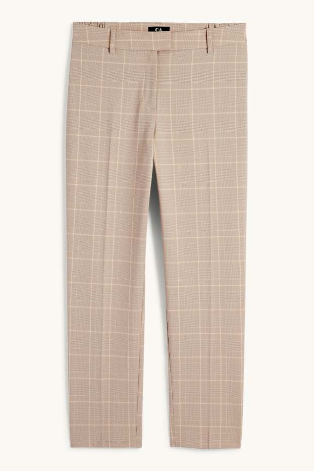 Femmes - Pantalon de bureau - mid waist - coupe cigarette - à carreaux - beige