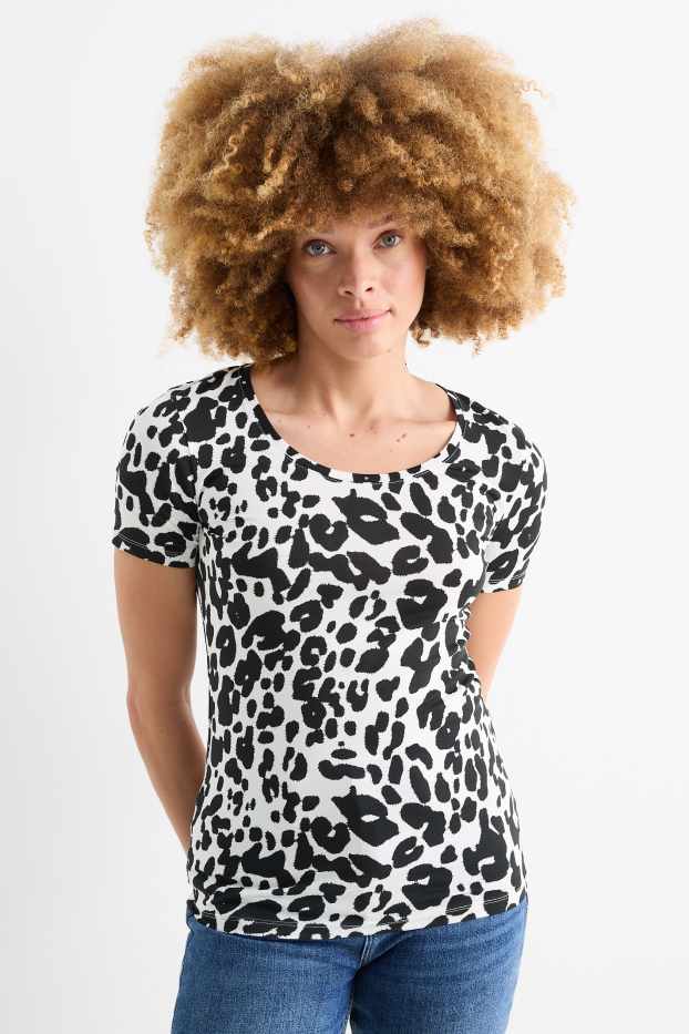 Femmes - T-shirt - imprimé léopard - blanc / noir