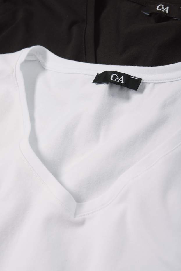 Dámské - Multipack 2 ks - tričko s výstřihem ve tvaru V - Stretch - LYCRA® - bílá/černá