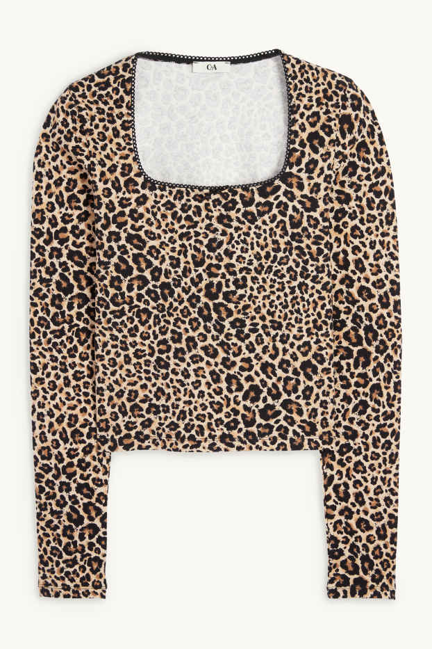 Dames - Longsleeve - luipaardprint - beige