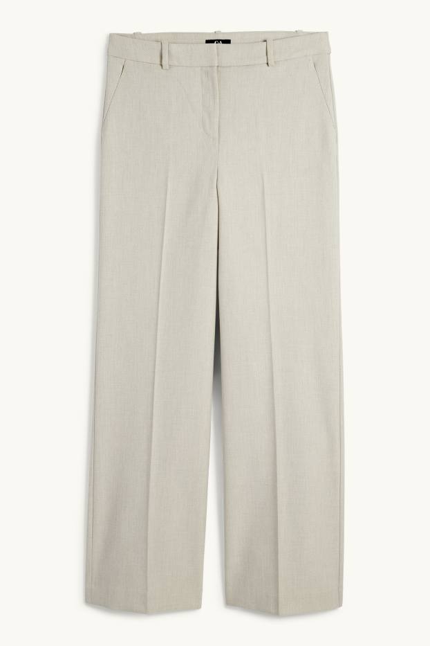 Femmes - Pantalon de bureau - high waist - wide leg - finition texturée - beige clair