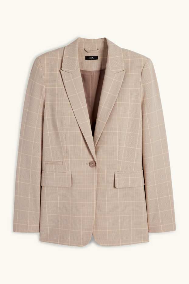 Women - Long blazer - regular fit - check - creme