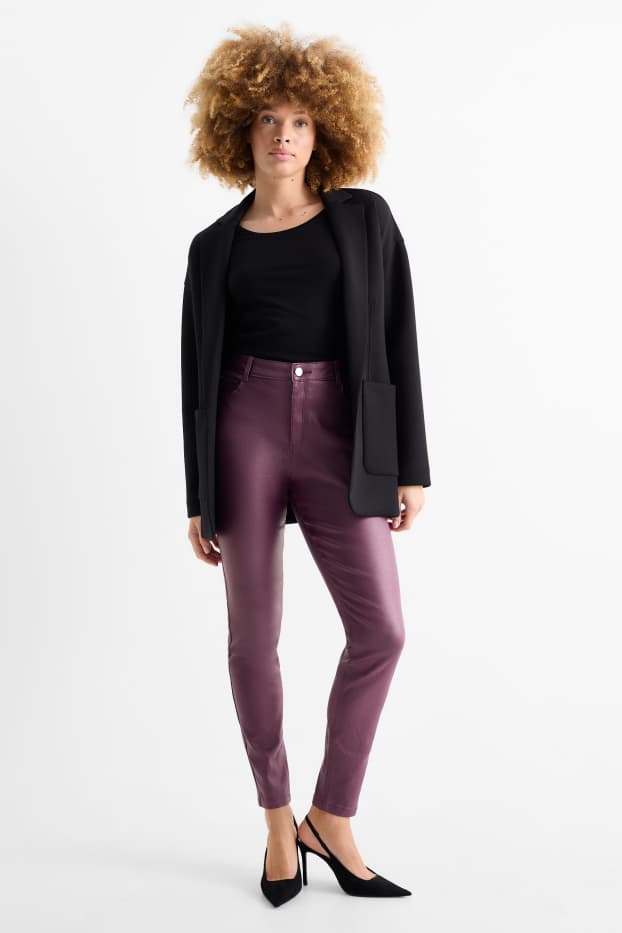Women - Trousers - high waist - skinny fit - shiny - purple