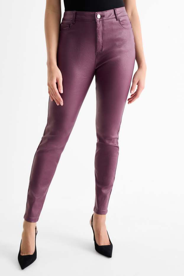 Women - Trousers - high waist - skinny fit - shiny - purple