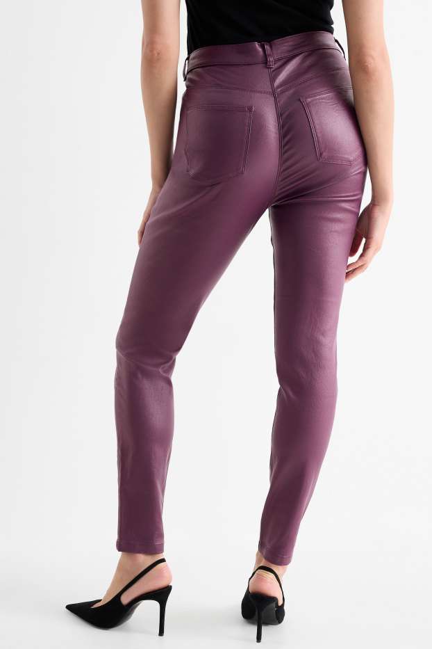 Women - Trousers - high waist - skinny fit - shiny - purple