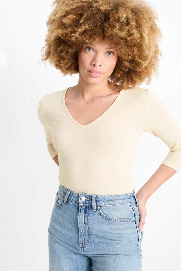 Damen - Langarmshirt - hellbeige