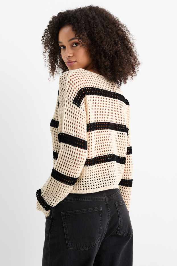 Women - Cropped jumper - striped - light beige