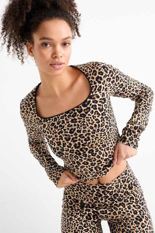 Dames - Longsleeve - luipaardprint - beige