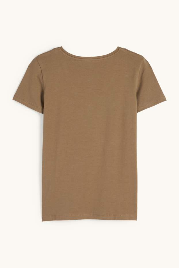 Kobiety - T-shirt z wycięciem V - slim fit - kaki