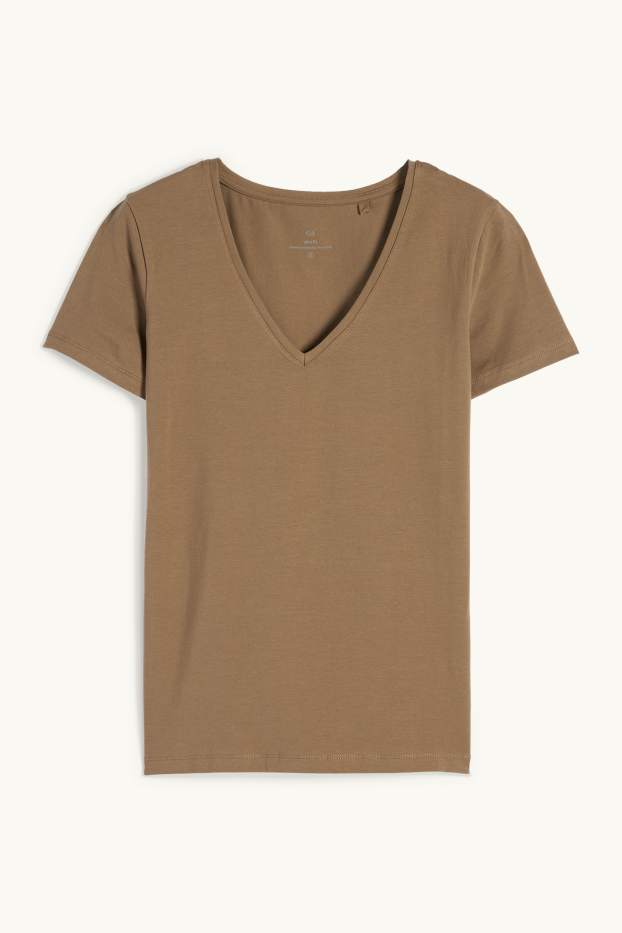 Kobiety - T-shirt z wycięciem V - slim fit - kaki