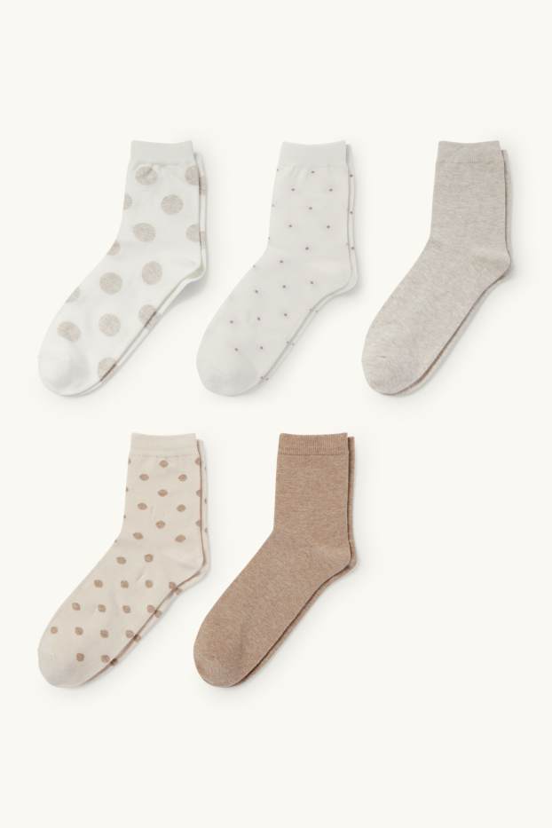 Donna - Confezione da 5 - calze - a pois - bianco