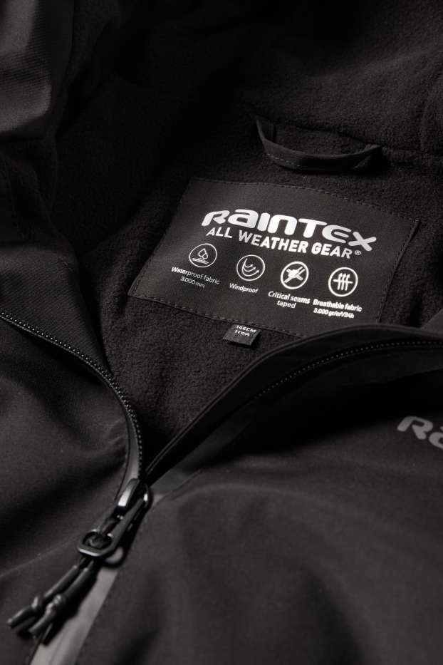 Kinder Jungen - Regenjacke mit Kapuze - wasserdicht - schwarz