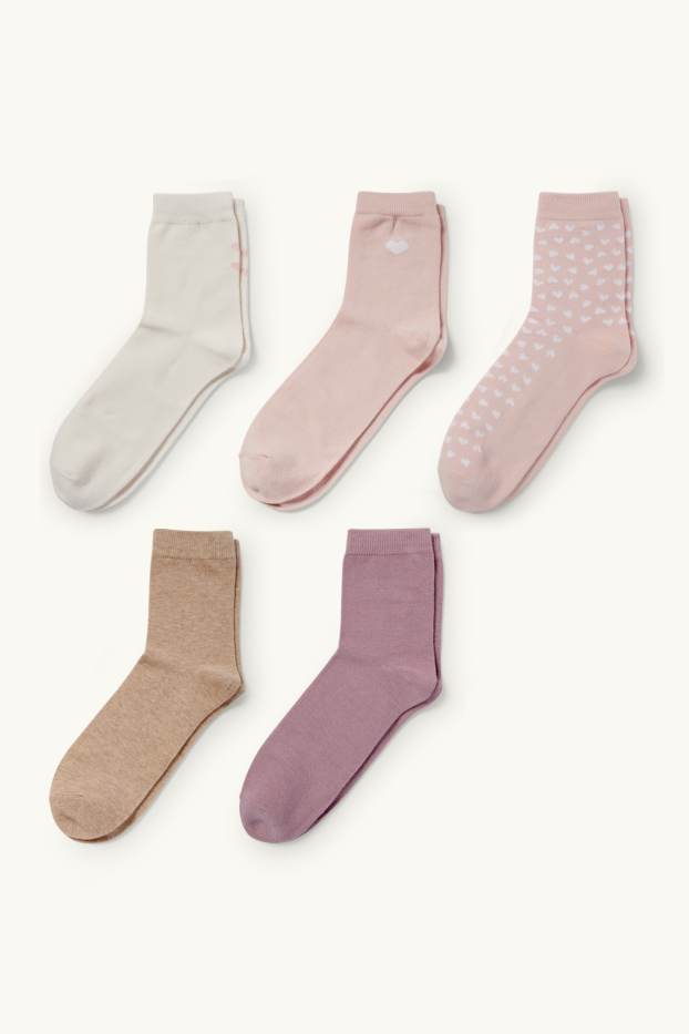 Femmes - Lot de 5 paires - chaussettes à motif - cœur - rose