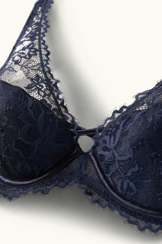 Dames - BH met beugels - PLUNGE - voorgevormd - donkerblauw