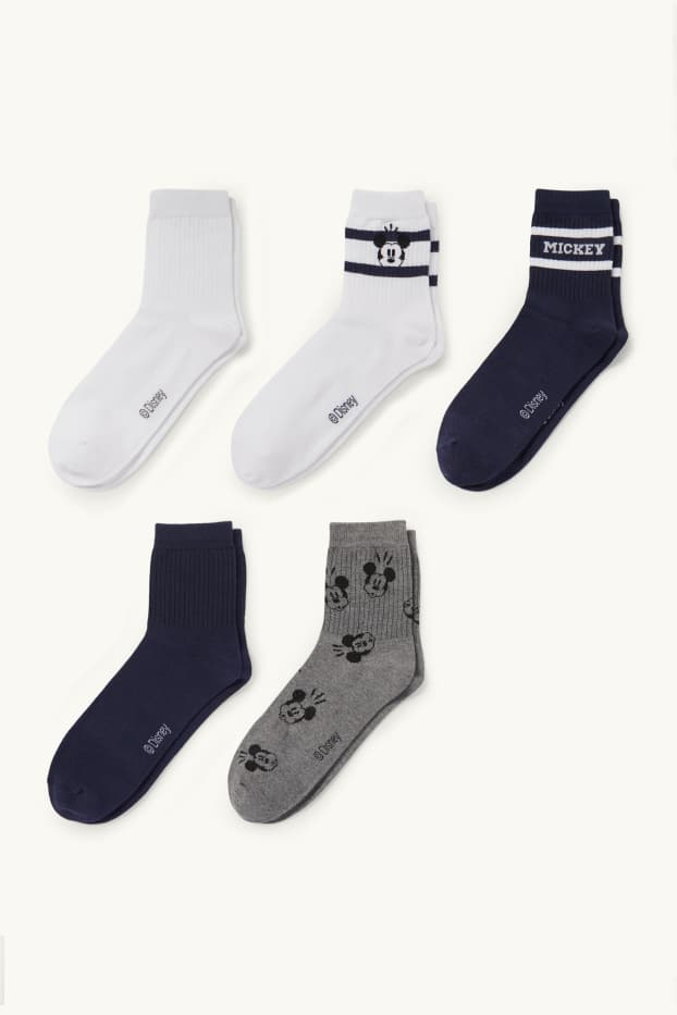 Damen - Multipack 5er - Tennissocken mit Motiv - Micky Maus - weiss