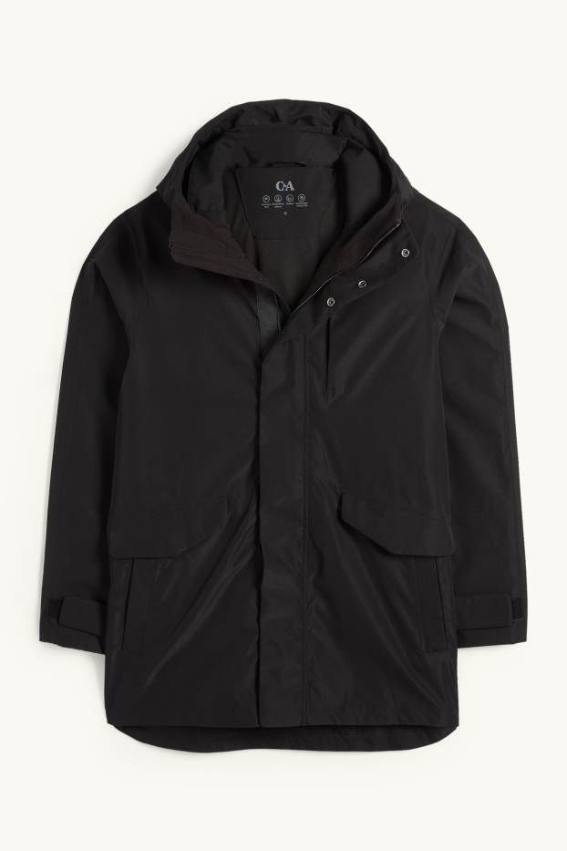 Herren - Regenjacke mit Kapuze - wasserdicht - schwarz