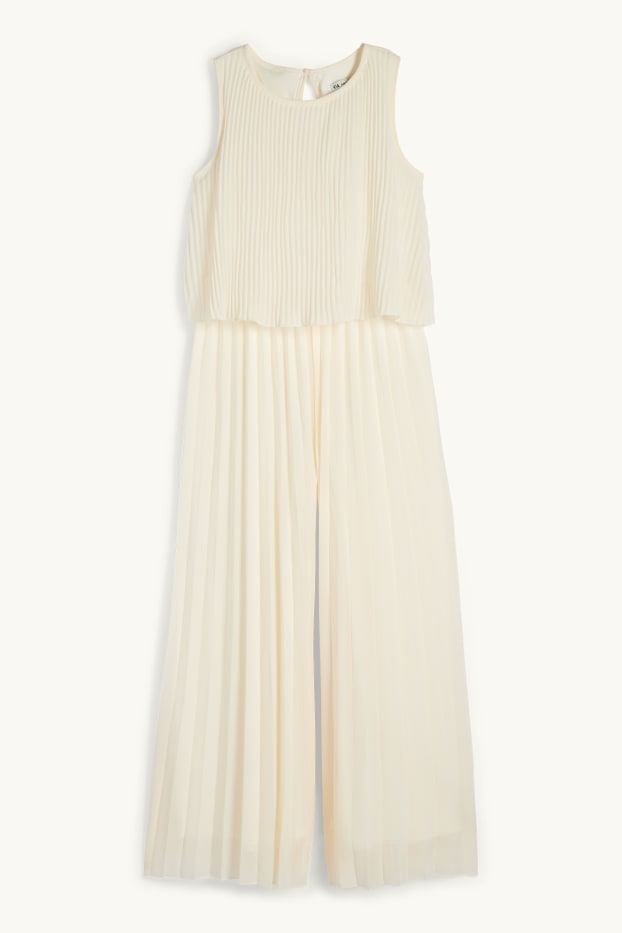 Kinderen: meisjes - Plissé-jumpsuit - crème wit