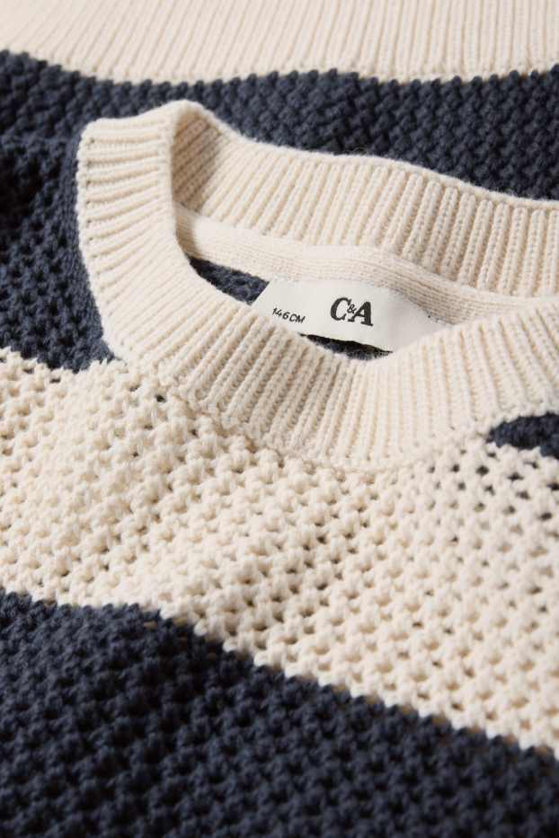 Children Girls - Jumper - striped - blue / creme